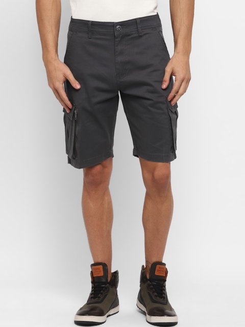 

Royal Enfield Men Charcoal Grey Solid Slim Fit Cargo Shorts