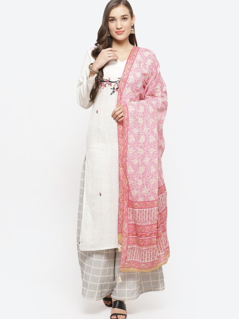 Biba White & Grey Cotton Blend Unstitched Dress Material