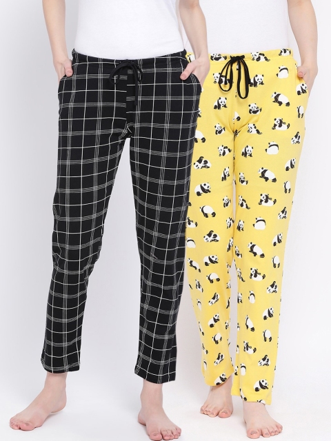 

Kanvin Women Pack of 2 Printed Pure Cotton Lounge Pants, Black
