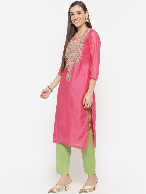 

Biba Pink & Green Art Silk Unstitched Dress Material