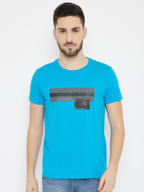 

Duke Men Blue & Charcoal Grey Typography Print Slim-Fit Cotton Round Neck T-shirt