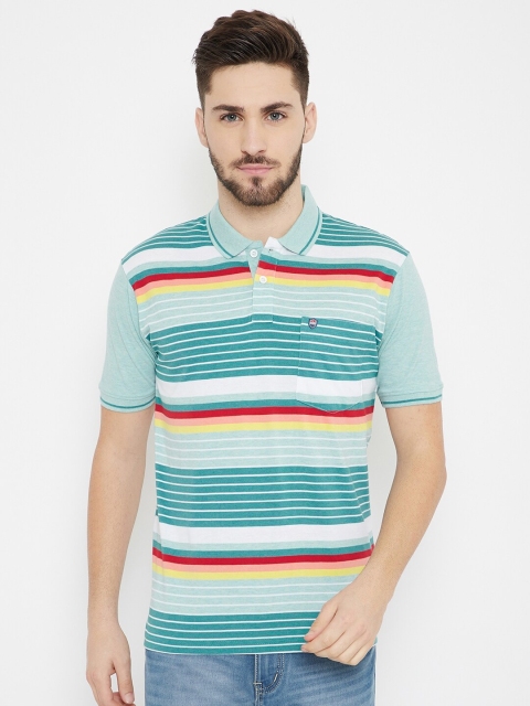 

Duke Men Blue & White Striped Cotton Polo Collar T-shirt