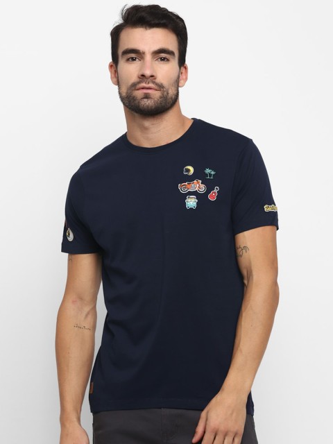 

Royal Enfield Men Navy Blue Solid Round Neck T-shirt