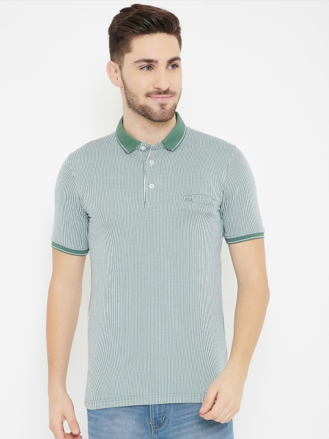 

Okane Men Green Striped Polo Collar T-shirt
