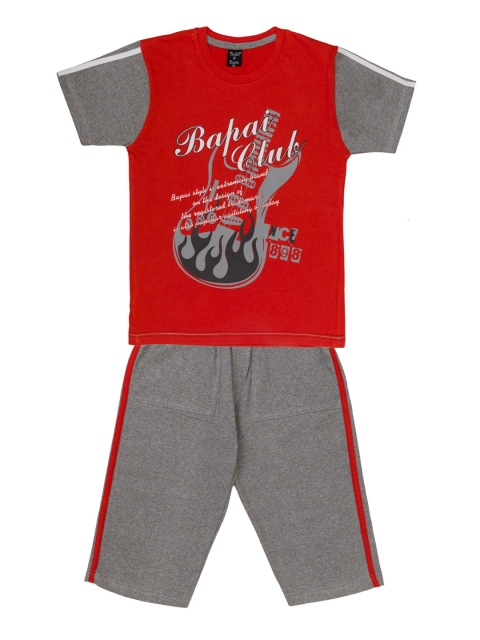 

Todd N Teen Boys Red & Grey Printed Pure Cotton T-shirt with Capris