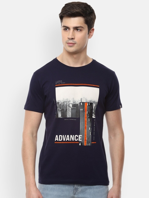 

Louis Philippe Jeans Men Navy Blue Printed Round Neck T-shirt