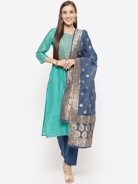 

Biba Sea Green & Blue Art Silk Unstitched Dress Material