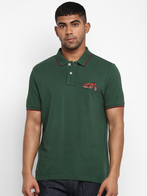 

Royal Enfield Men Green Solid Polo Collar T-shirt with Embroidery