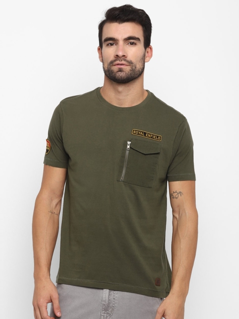 

Royal Enfield Men Olive Green Solid Round Neck T-shirt