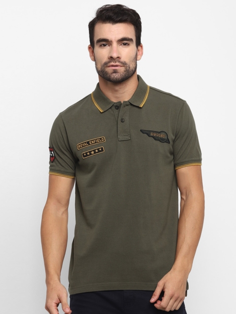 

Royal Enfield Men Olive Green Solid Polo Collar T-shirt