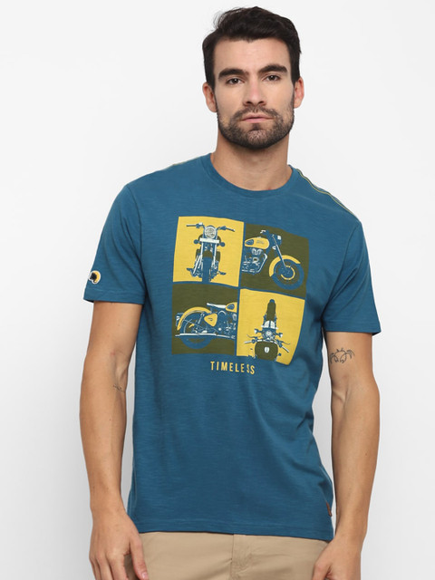 

Royal Enfield Men Teal Blue Printed Round Neck T-shirt