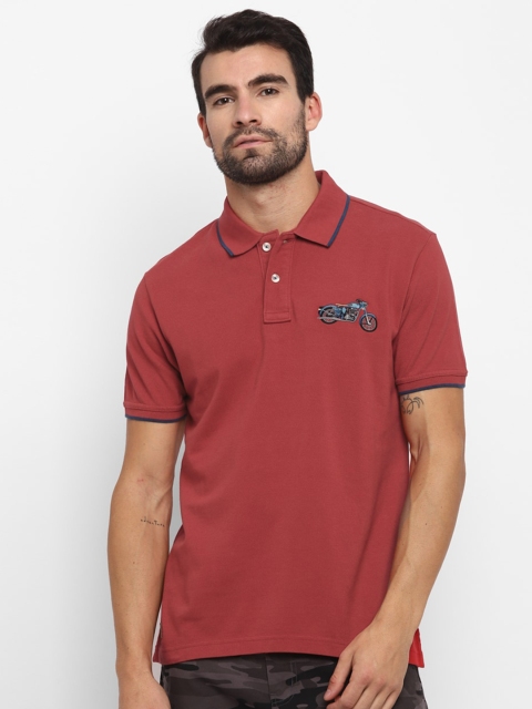 

Royal Enfield Men Red Solid Polo Collar T-shirt with Embroidery