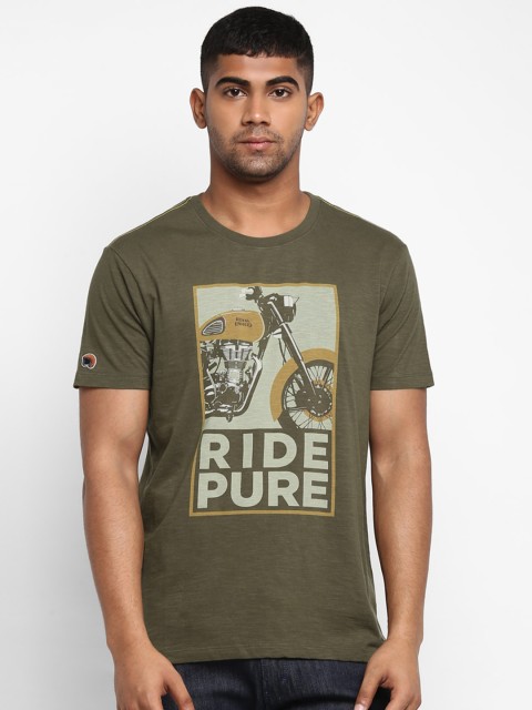 

Royal Enfield Men Olive Green Printed Round Neck T-shirt