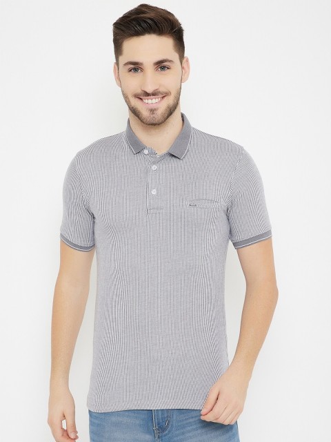 

Okane Men Grey Striped Polo Collar T-shirt