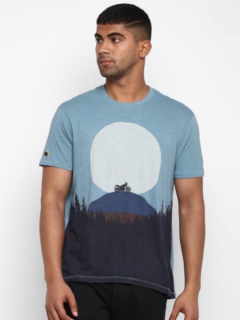 

Royal Enfield Men Blue Printed Round Neck T-shirt