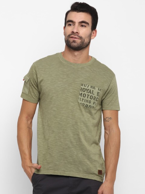 

Royal Enfield Men Olive Green Solid Round Neck T-shirt