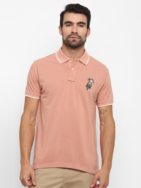 

Royal Enfield Men Peach-Coloured Solid Polo Collar T-shirt with Embroidery
