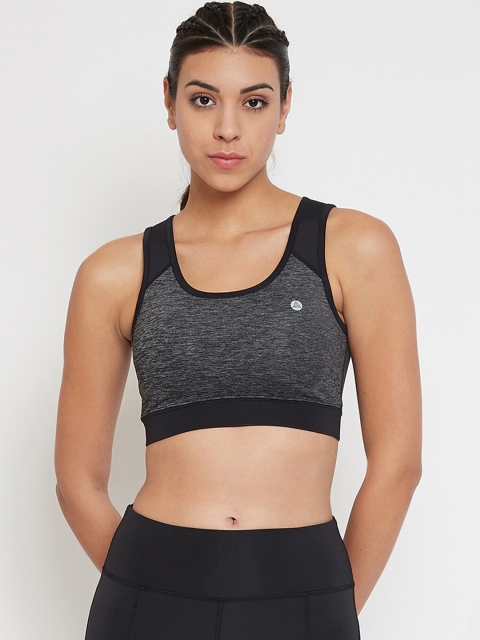 

ATHLISIS Grey & Black Colourblocked Non-Wired Lightly Padded Workout Bra AWBT34