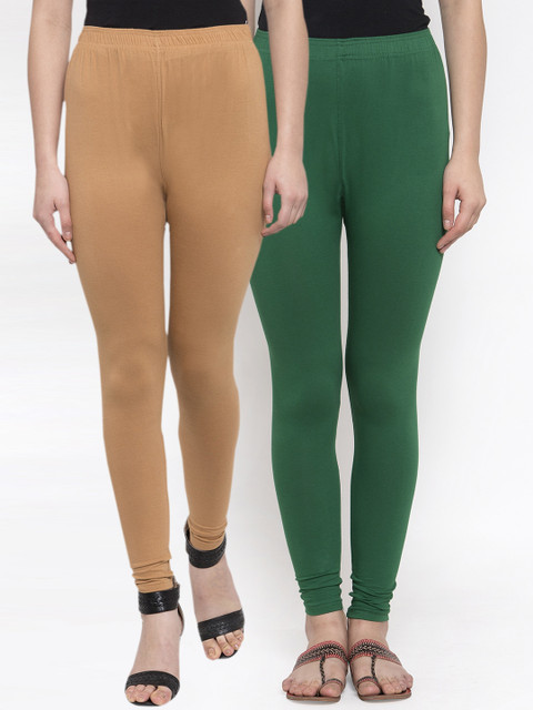 

TAG 7 Women Pack of 2 Solid Ankle-Length Leggings, Green