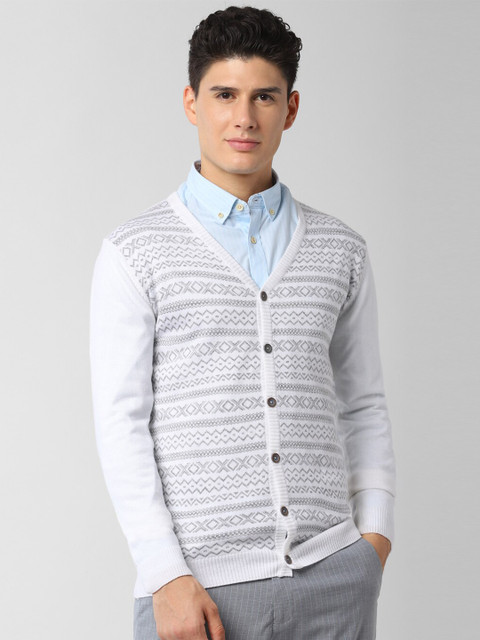 

Peter England Casuals Men White & Grey Printed Acrylic Cardigan Sweater