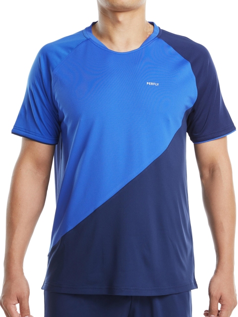 

PERFLY By Decathlon Men Blue Solid Round Neck T-shirt