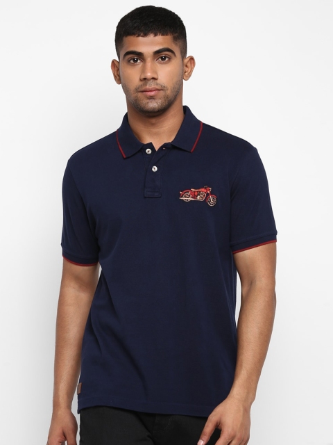 

Royal Enfield Men Navy Blue Solid Polo Collar T-shirt with Embroidery