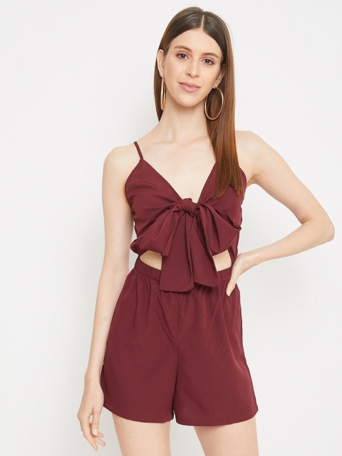

Berrylush Women Maroon Solid Playsuit