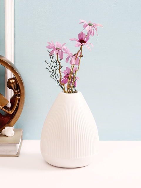 

TAYHAA White Striped Ceramic Flower Vase