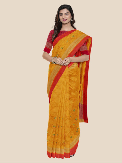 

KLM Fashion Mall Mustard Linen Blend Woven Design Venkatgiri Saree