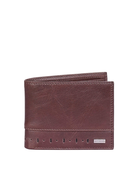 

Justanned Men Brown Solid Two Fold Leather Wallet With Perforation Detail