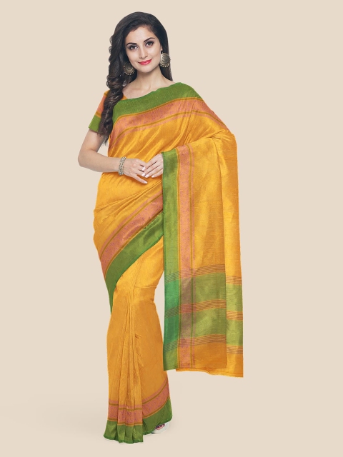 

KLM Fashion Mall Orange Pure Cotton Solid Mangalagiri Saree