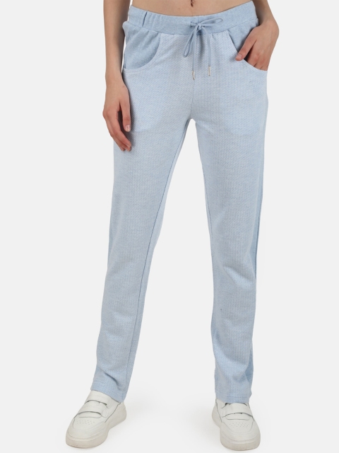 

Monte Carlo Women Blue & White Printed Cotton Blend Track Pants