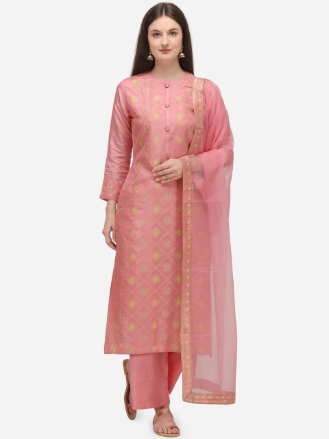 

Seerat Women Pink Printed Regular Pure Silk Jacquard Kurta with Palazzos & With Dupatta
