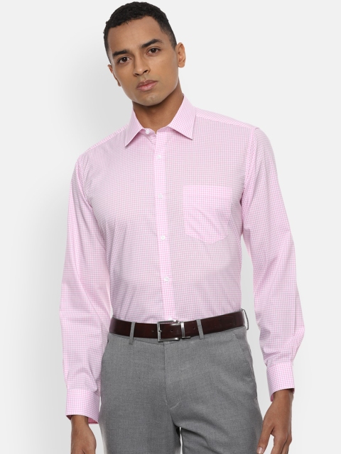 

Van Heusen Men Pink & White Regular Fit Checked & Self Design Cotton Formal Shirt