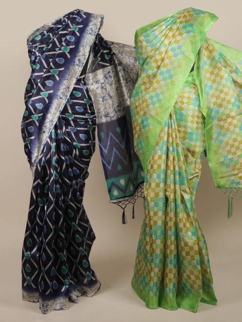 

Pothys Blue & Green Set of 2 Jute Silk Printed Saree