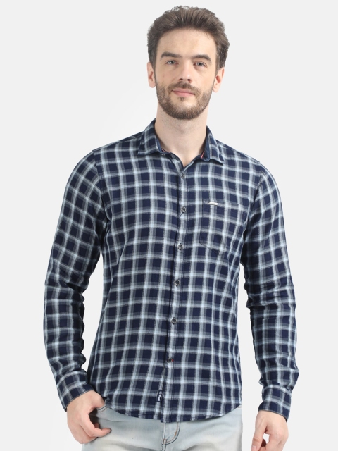 

Monte Carlo Men Blue Regular Fit Checked Casual Shirt
