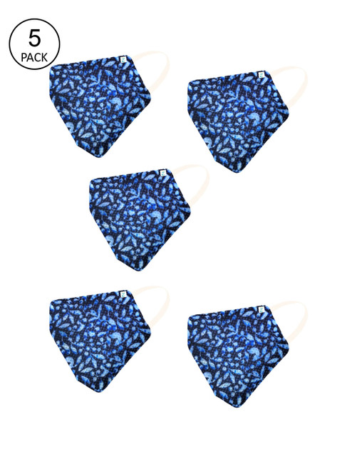 

ZIYAA Unisex Pack Of 5 Blue & White Printed 4-Ply Safety Shield Reusable Outdoor Protection Masks