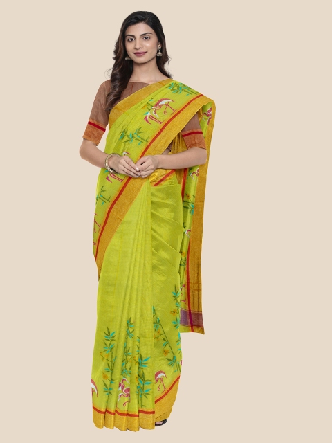 

KLM Fashion Mall Green & Pink Silk Cotton Checked Saree