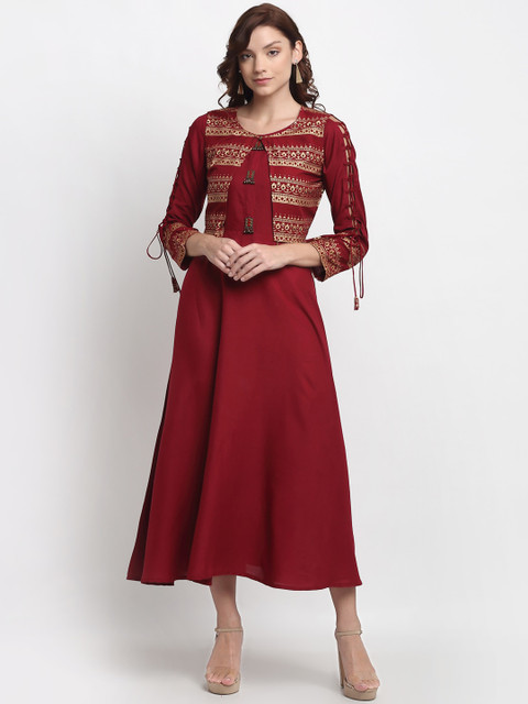 

ANAISA Women Maroon Anarkali Kurta With Jacket