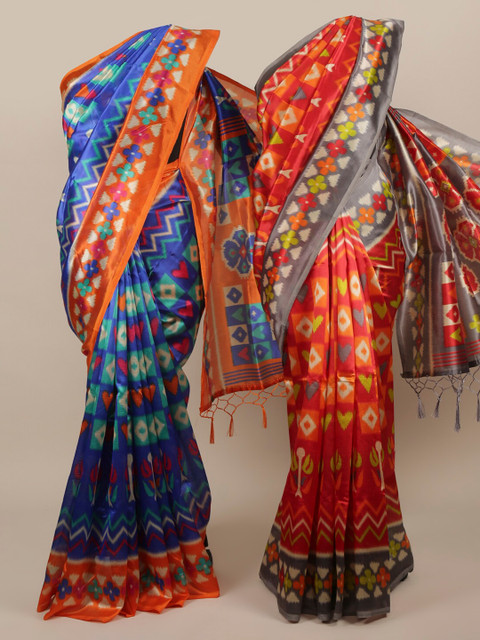 

Pothys Pack Of 2 Jute Silk Woven Design Sarees, Blue