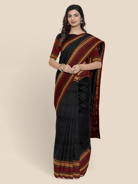 

KLM Fashion Mall Black & Maroon Pure Cotton Solid Mangalagiri Saree