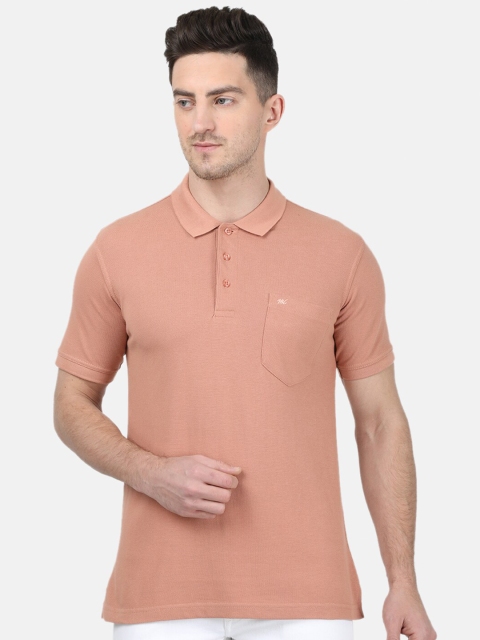 

Monte Carlo Men Peach-Coloured Solid Polo Collar T-shirt