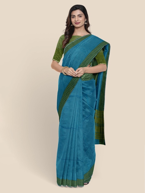 

KLM Fashion Mall Blue Pure Cotton Solid Mangalagiri Saree