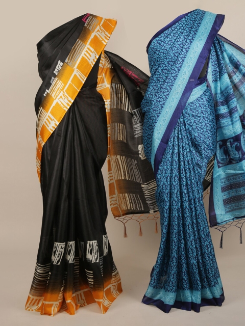 

Pothys Pack of 2 Black & Blue Jute Silk Printed Saree