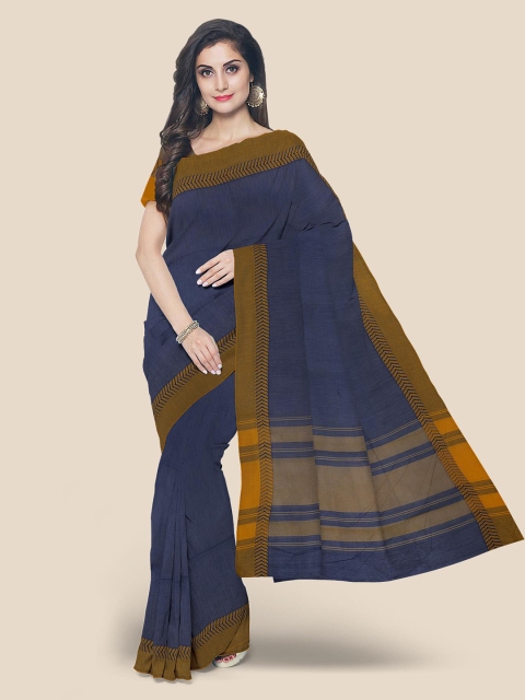 

KLM Fashion Mall Navy Blue Pure Cotton Solid Mangalagiri Saree