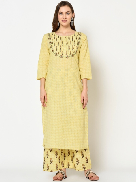 

Yufta Women Yellow Ethnic Motifs Regular Straight Kurti & Palazzos