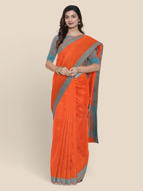 

KLM Fashion Mall Orange Pure Cotton Solid Mangalagiri Saree