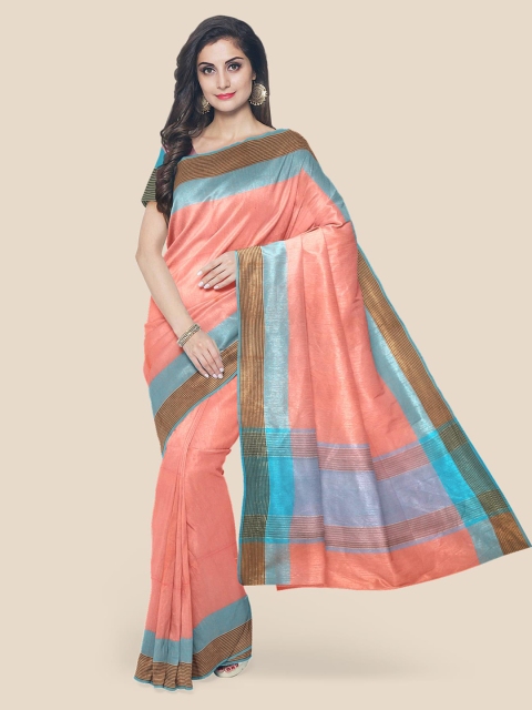 

KLM Fashion Mall Peach-Coloured Pure Cotton Solid Mangalagiri Saree
