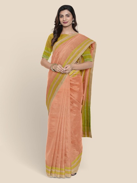 

KLM Fashion Mall Pink & Green Pure Cotton Solid Mangalagiri Saree