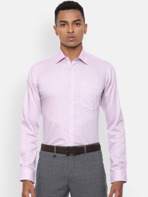 

Van Heusen Men Pink & White Slim Fit Checked Cotton Formal Shirt